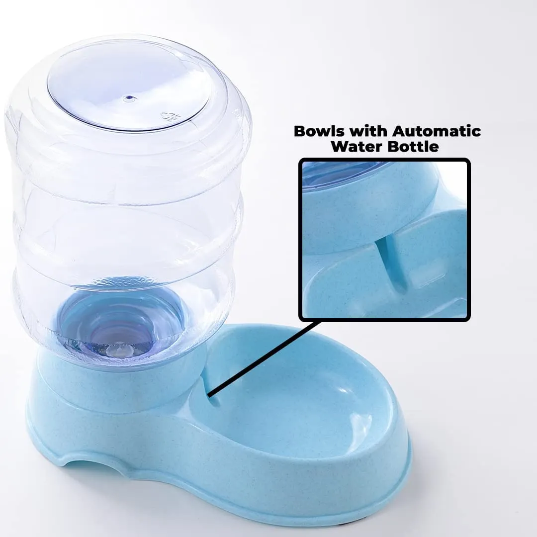 Kuber Industries Dog Food Bowl|Drinking Fountain Cat & Dog Bowl|Reusable,Durable|Bowl with Refillable Water Bottle|Stylish Dog Accessories for Indoor & Outdoor Use|LS147BL|3500ML|Blue (Pack of 5)