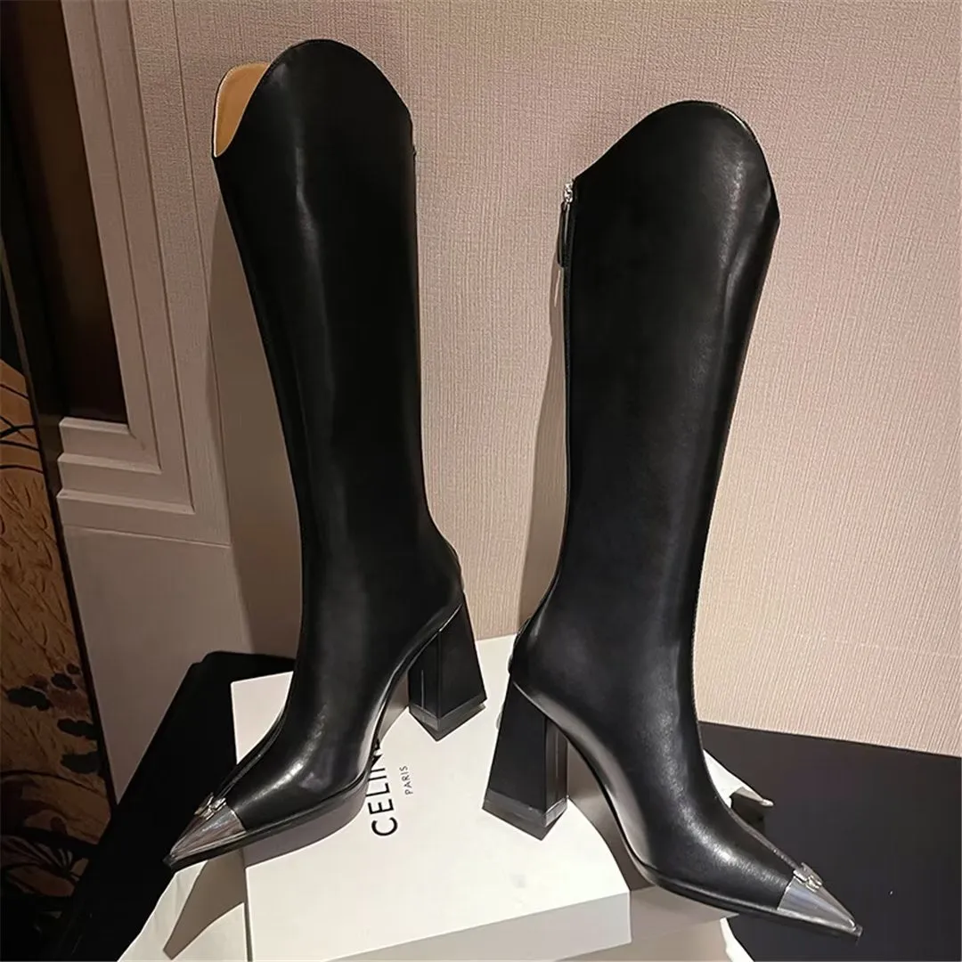 LeatherLux Chic Pointed-Toe Winter Boots