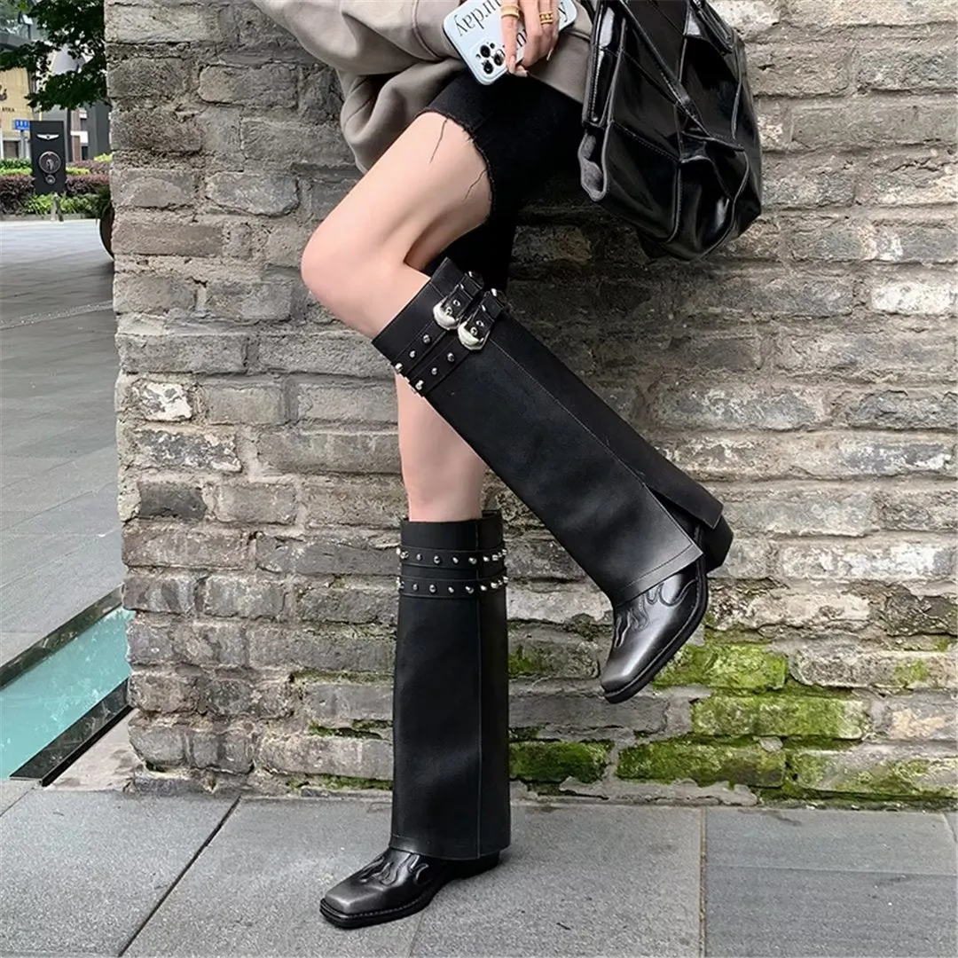 LeatherLux Chic Square-Toe High Winter Boots