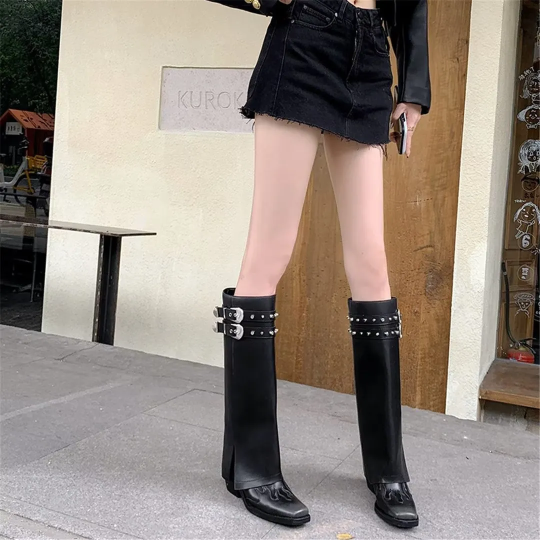 LeatherLux Chic Square-Toe High Winter Boots