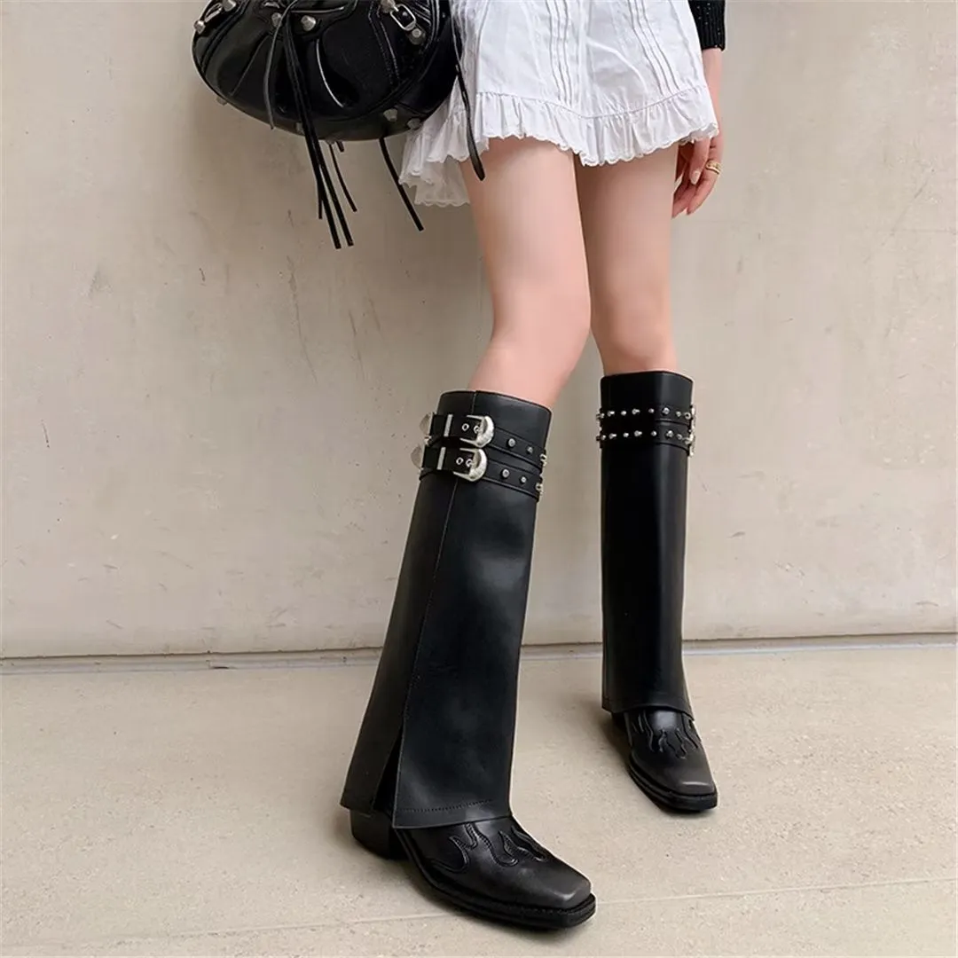 LeatherLux Chic Square-Toe High Winter Boots