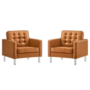 Loft Tufted Vegan Leather Armchairs - Set of 2 Silver Tan EEI-4101-SLV-TAN