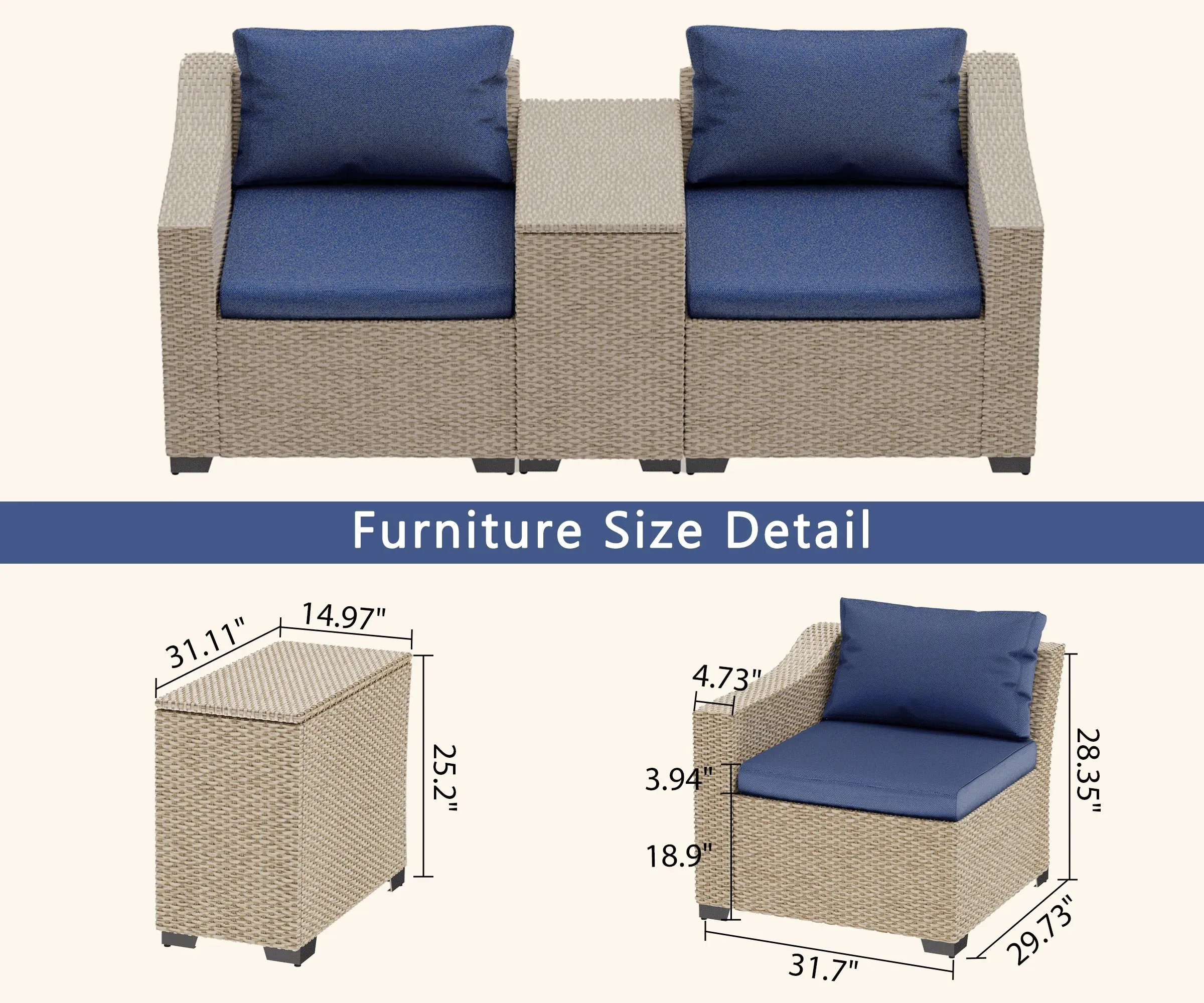 Luxury 3 Pieces Patio Sectional Furniture Set - A