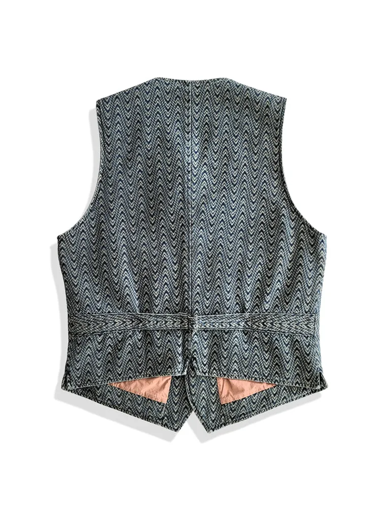 Men's Indigo Shawl Collar Jacquard Vest