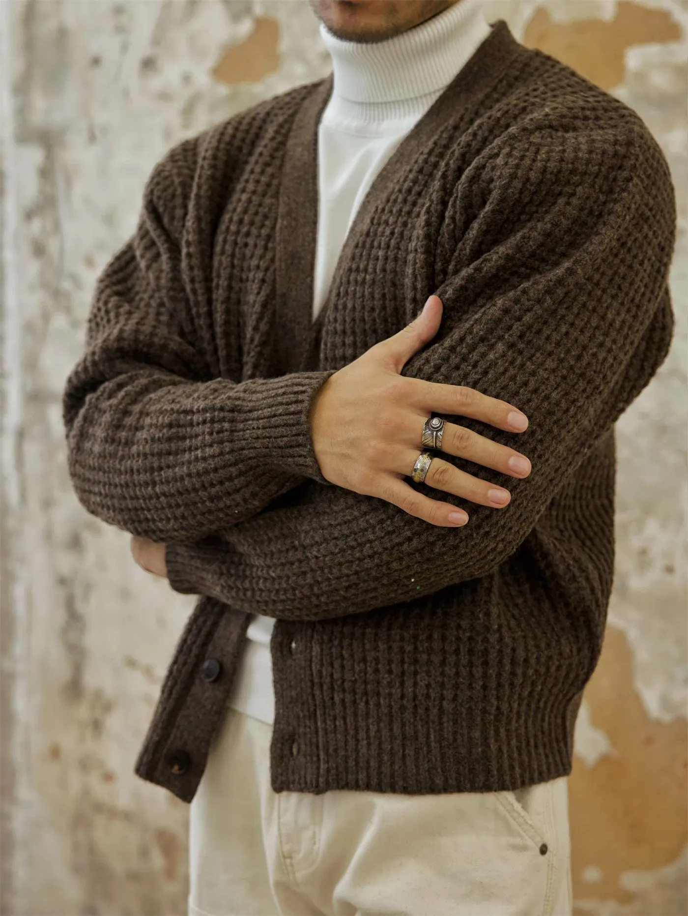 Men's Waffle V-neck Cardigan