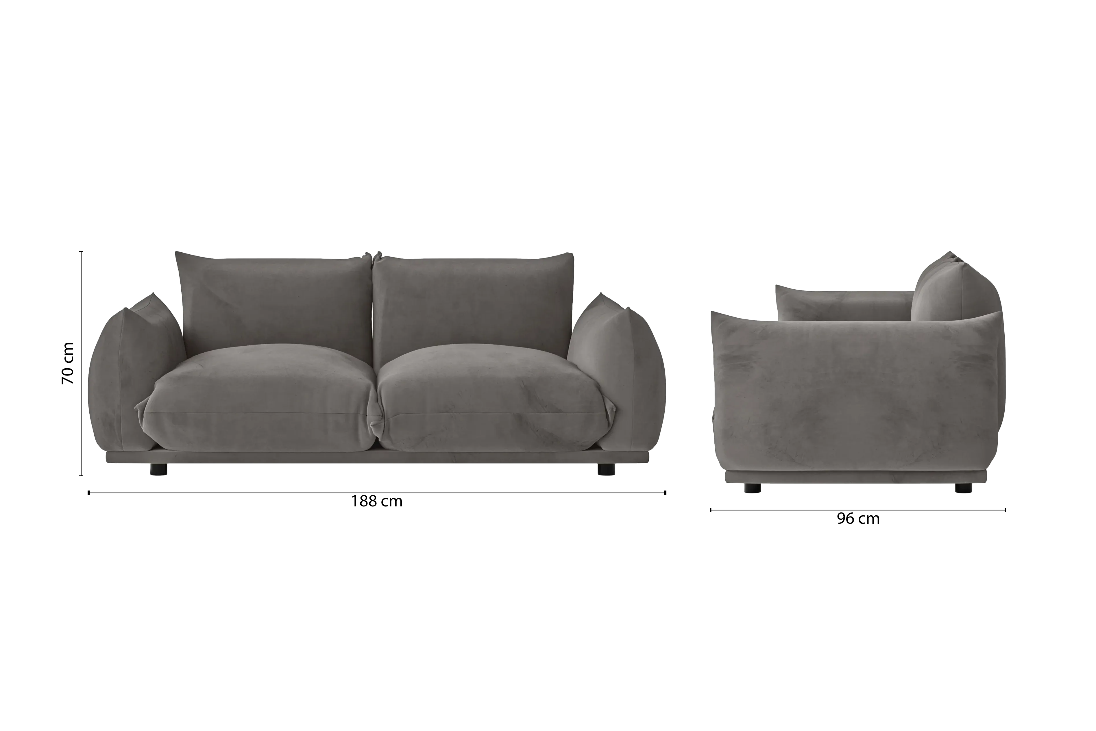 Minneapolis 2 Seater Sofa Grey Velvet