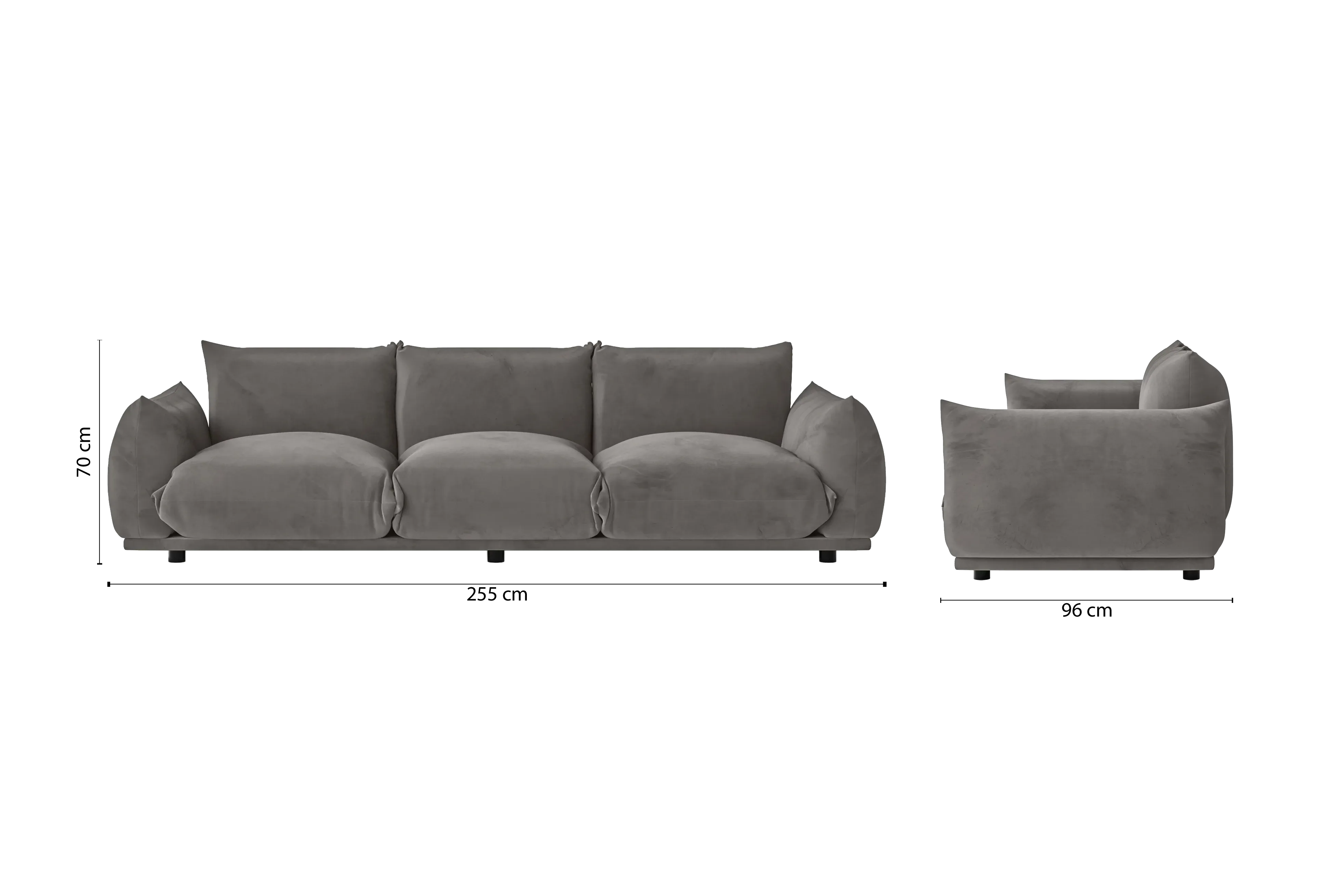 Minneapolis 3 Seater Sofa Grey Velvet