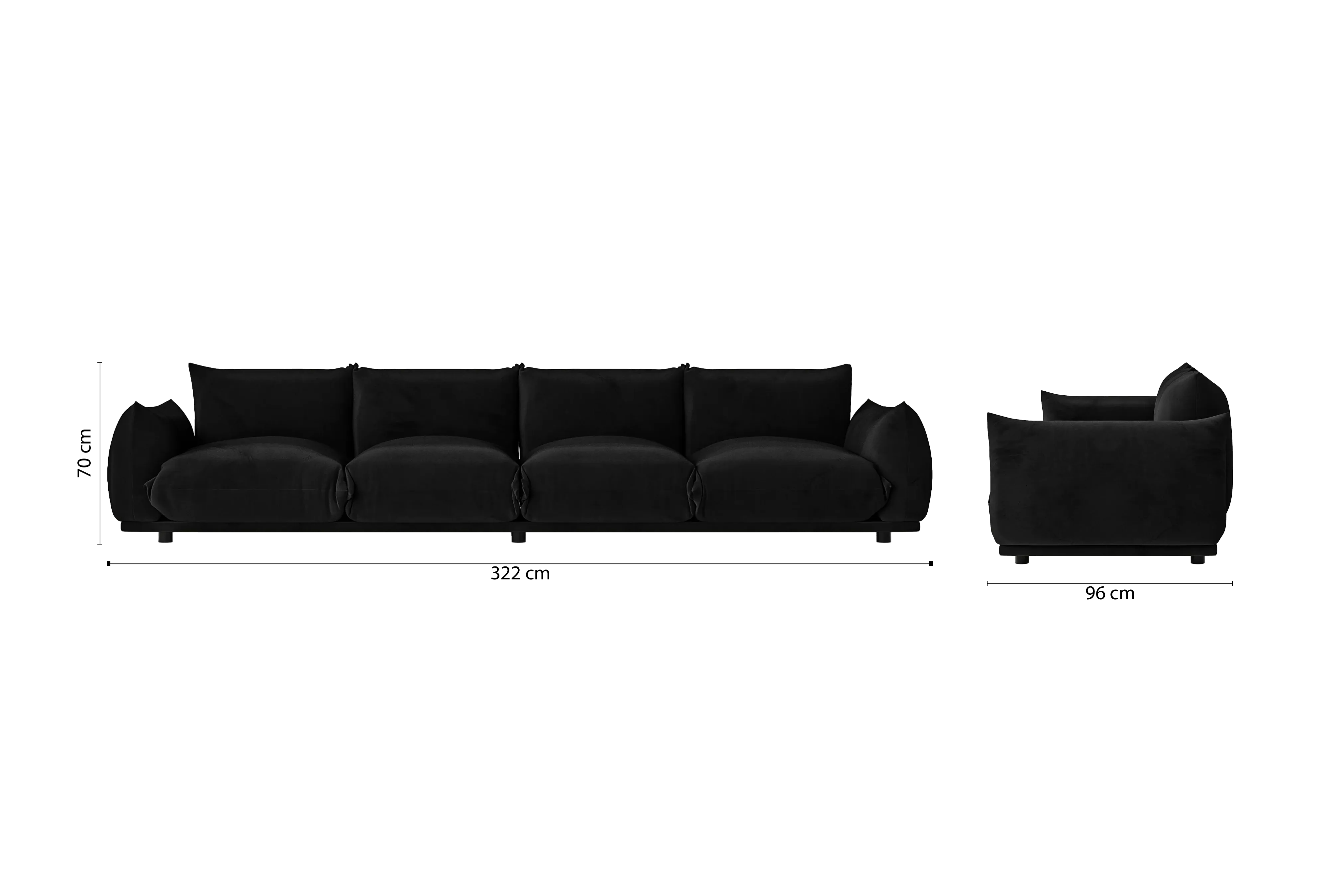 Minneapolis 4 Seater Sofa Black Velvet