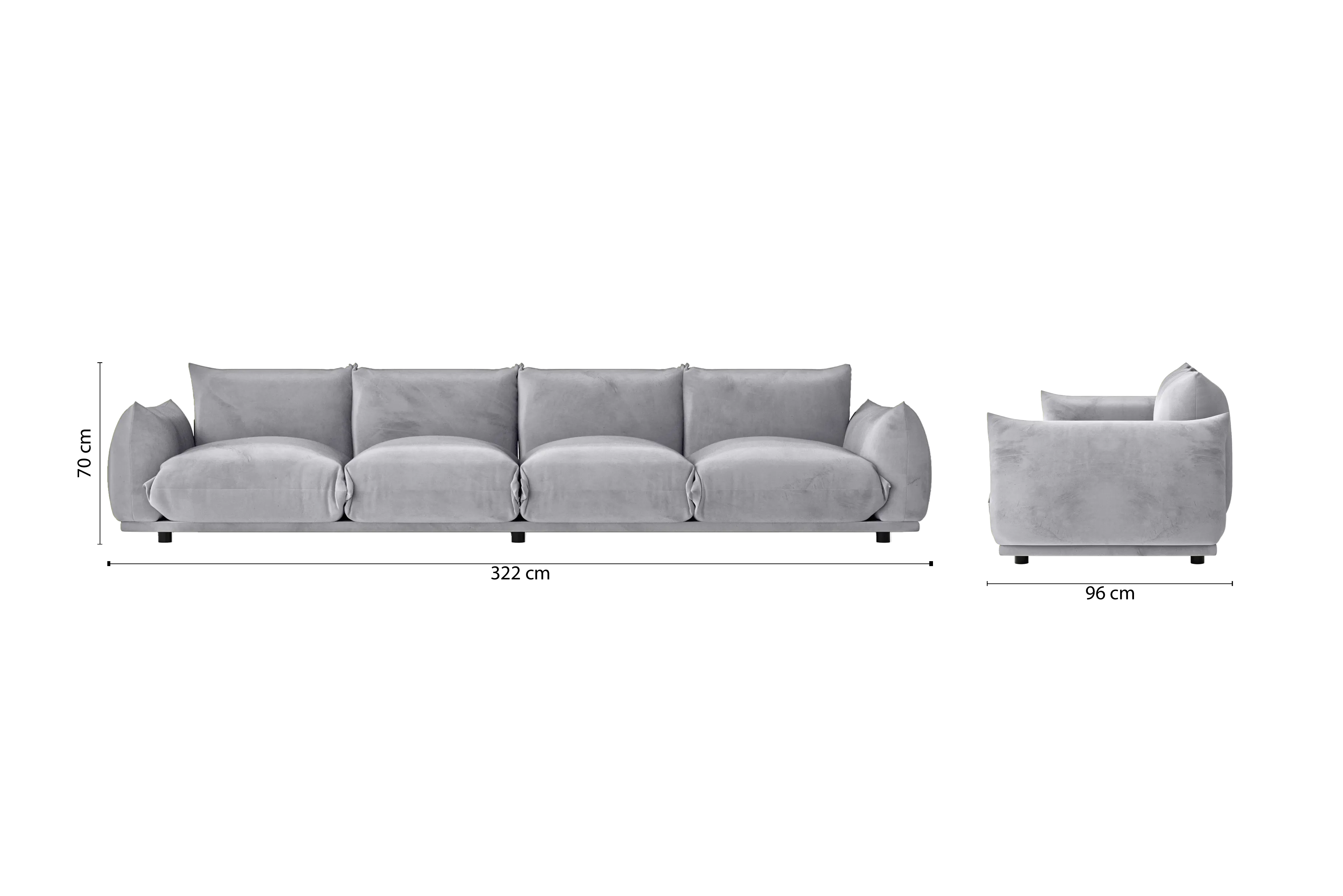 Minneapolis 4 Seater Sofa Silver Velvet