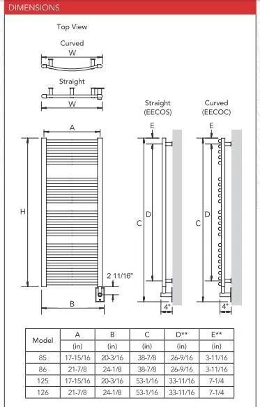 Myson Classic Comfort Avonmore Curved EECOC85 Hardwired Towel Warmer- 21"w x 39"h