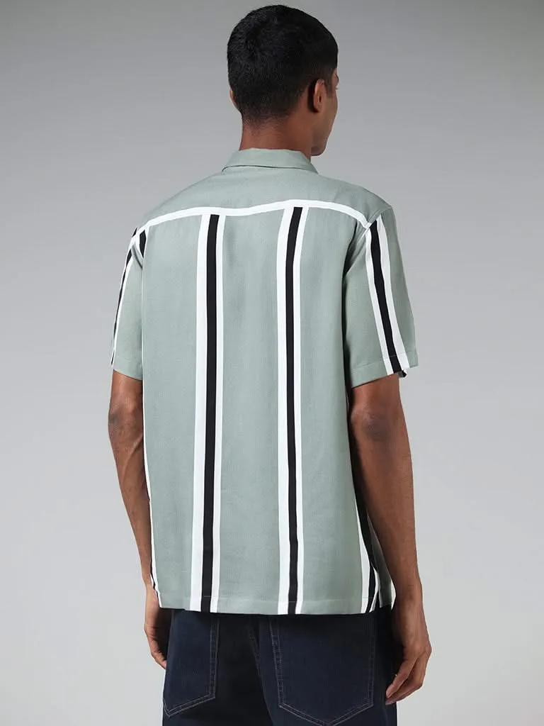 Nuon Green Striped Relaxed-Fit Shirt