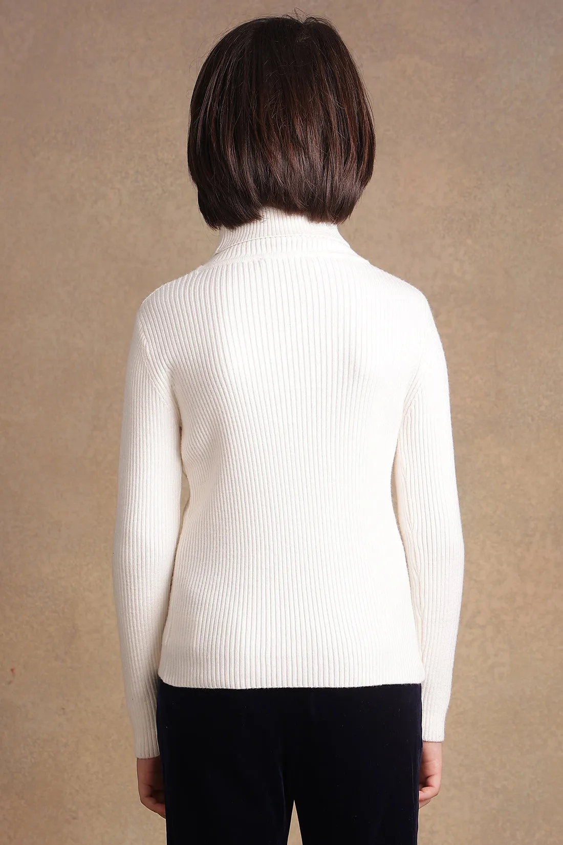 One Friday Boys Ivory White Solid Turtleneck Jumper