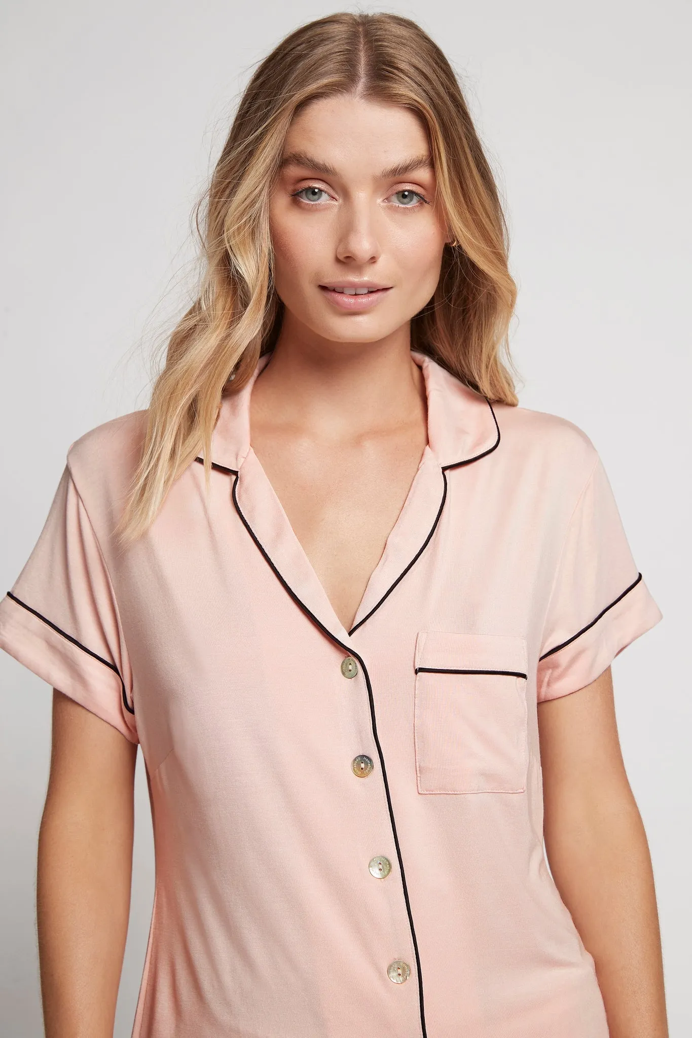 Petra Tencel™ Pyjama Set - Blush with Black Piping