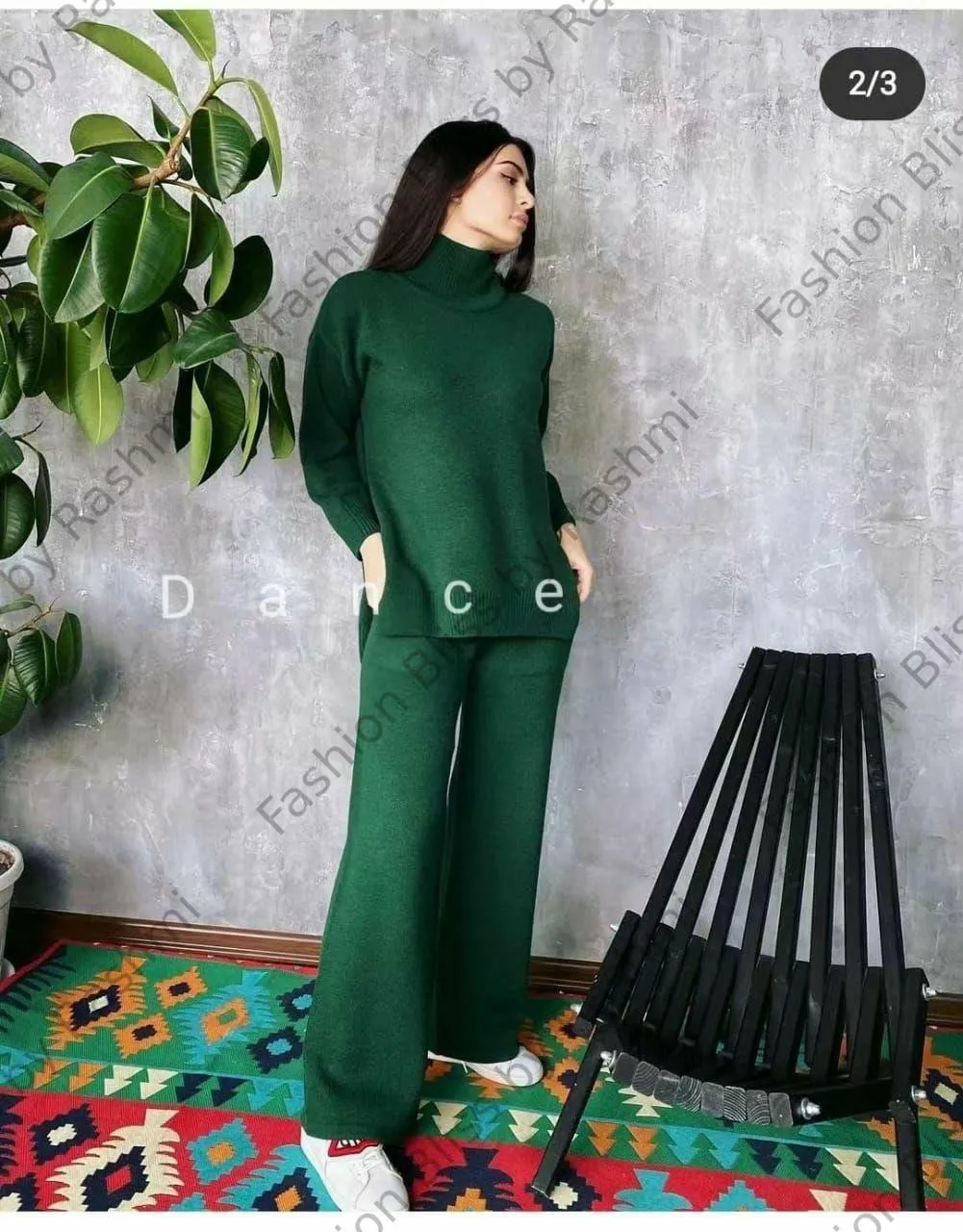 Premium green winter solid color coordset