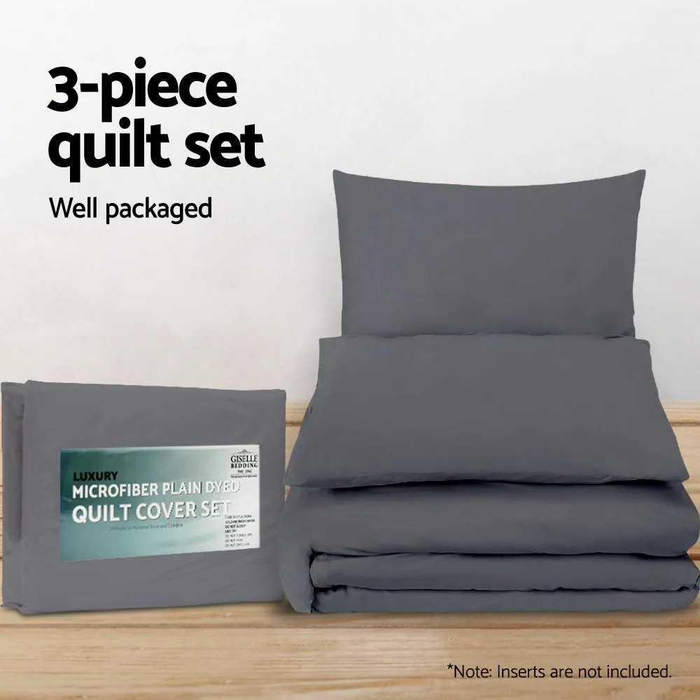 Queen Size Classic Quilt Cover Set - Charcoal