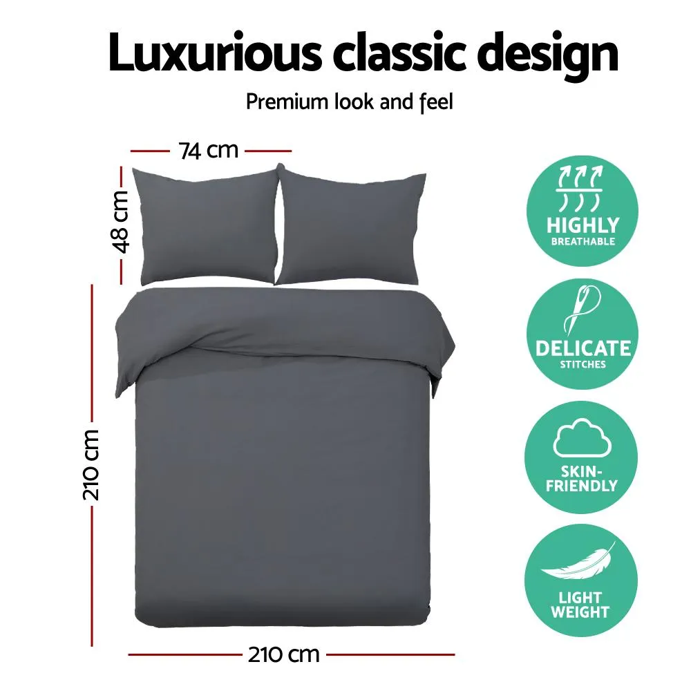 Queen Size Classic Quilt Cover Set - Charcoal