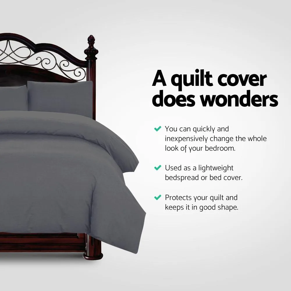 Queen Size Classic Quilt Cover Set - Charcoal