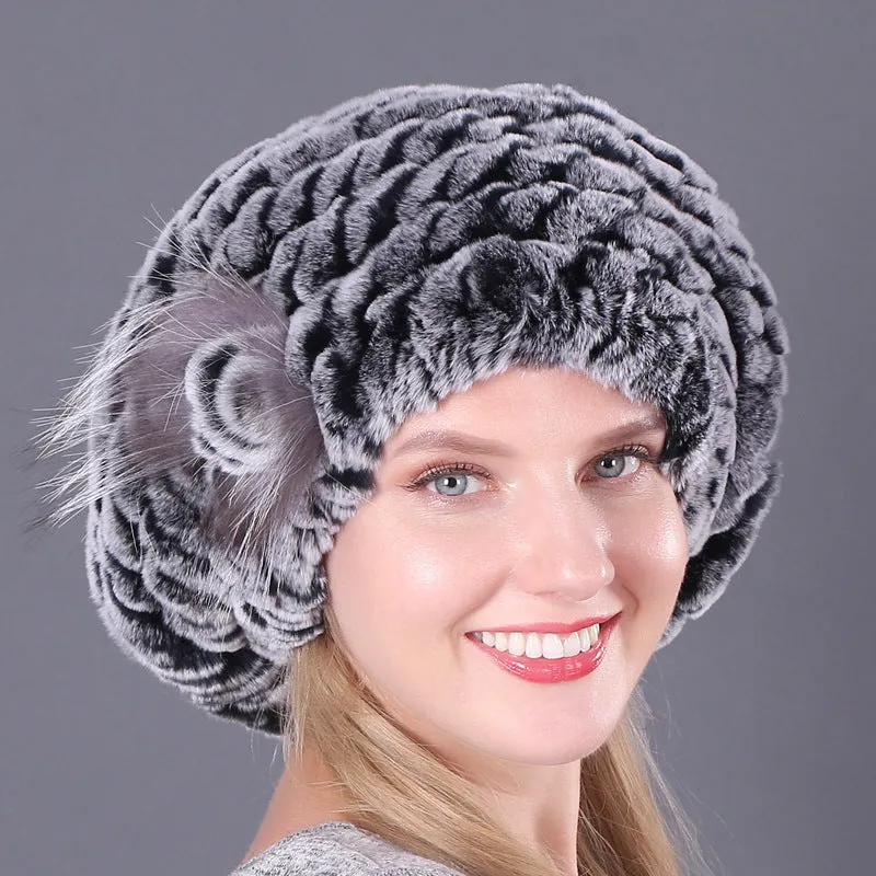 Rex rabbit fur hat ladies autumn and winter fur woven beret fashion wild fur hat