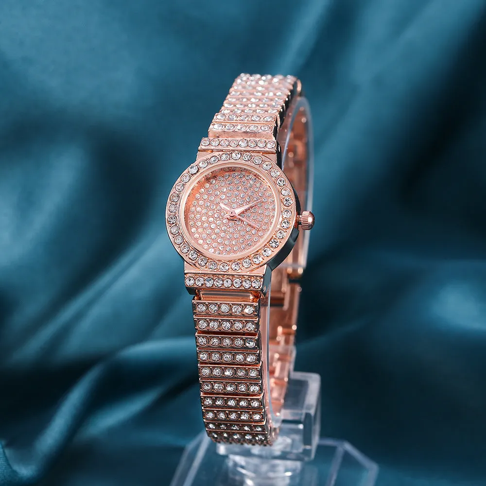 round Women's Watch Trendy Watch Diamond-Studded Alloy Quartz Business Watch Women