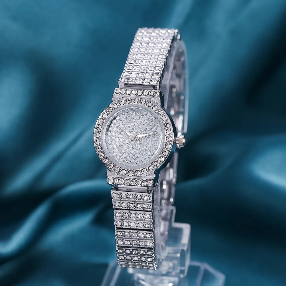 round Women's Watch Trendy Watch Diamond-Studded Alloy Quartz Business Watch Women