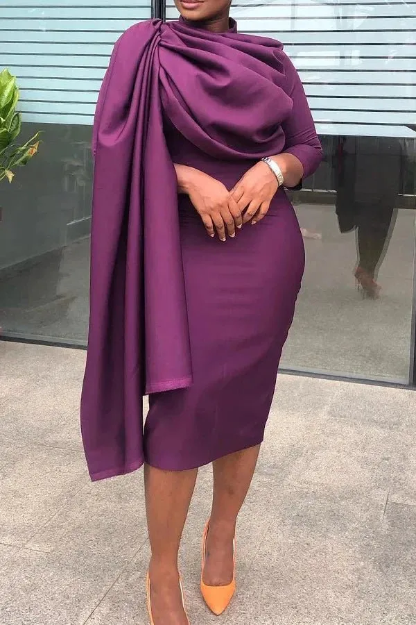 Royal Cloaked Sleeve Bodycon Dress