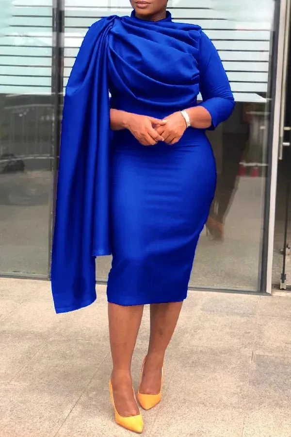 Royal Cloaked Sleeve Bodycon Dress