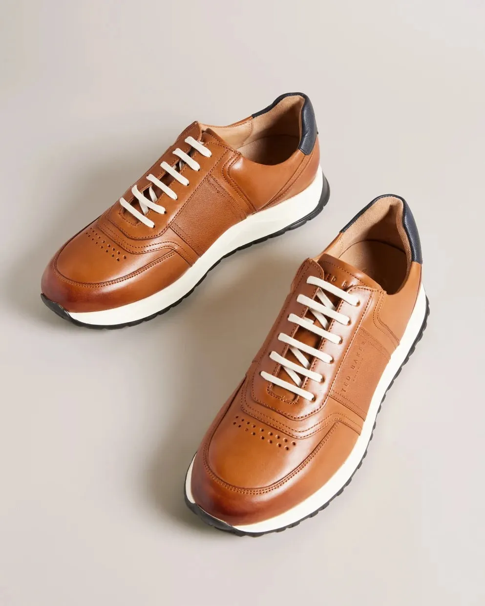 Saffiano Leather Trainers - Tan