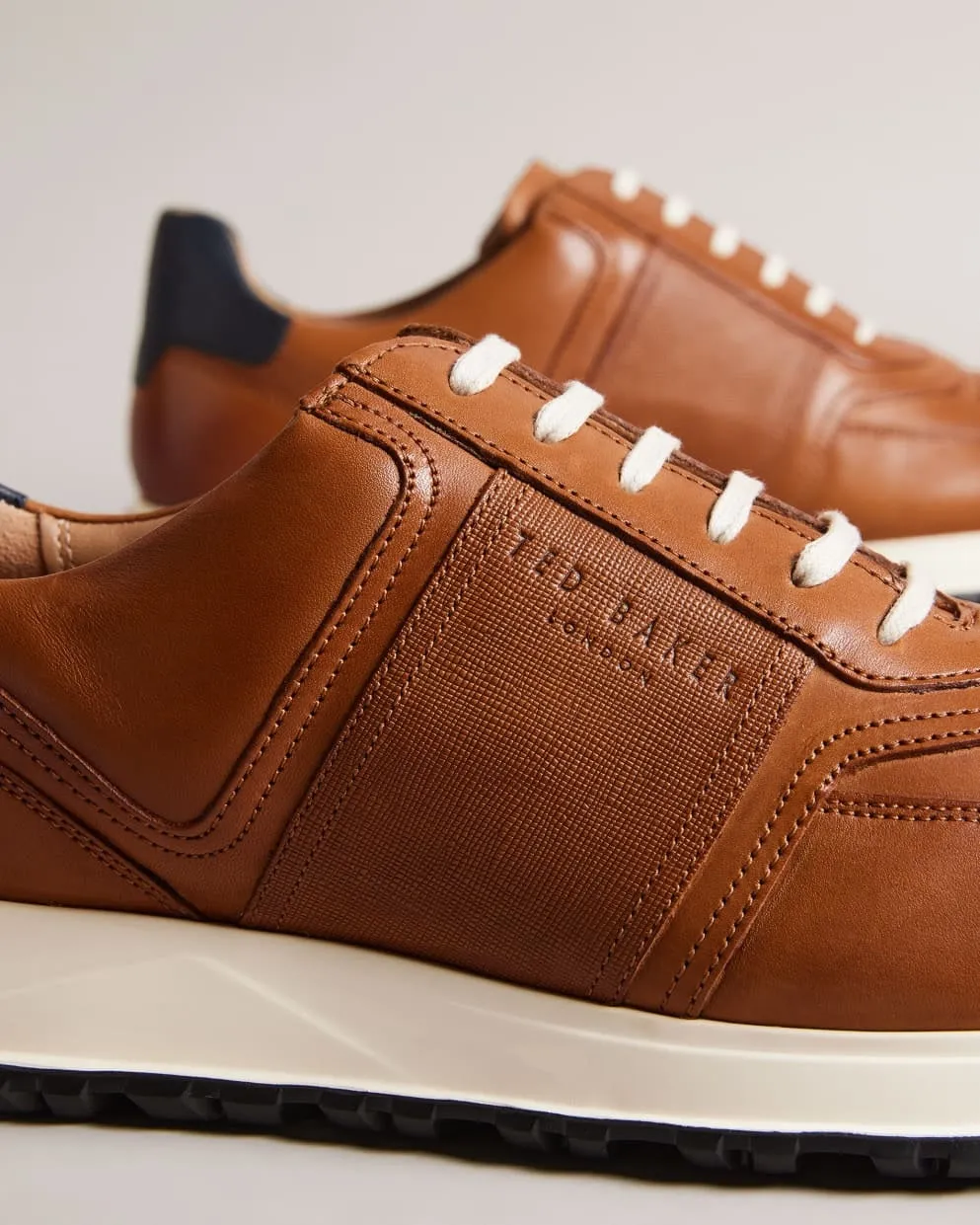 Saffiano Leather Trainers - Tan