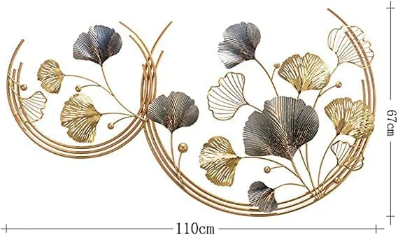 SHUBH SHREE Metal Wall Decor, Golden Ginkgo Leaves |Metal Wall Art with Frame, Gold Metal Art for Study Living Room Bedroom Artwork - 110X67XCm / 43X26.4 Inches