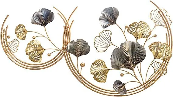 SHUBH SHREE Metal Wall Decor, Golden Ginkgo Leaves |Metal Wall Art with Frame, Gold Metal Art for Study Living Room Bedroom Artwork - 110X67XCm / 43X26.4 Inches