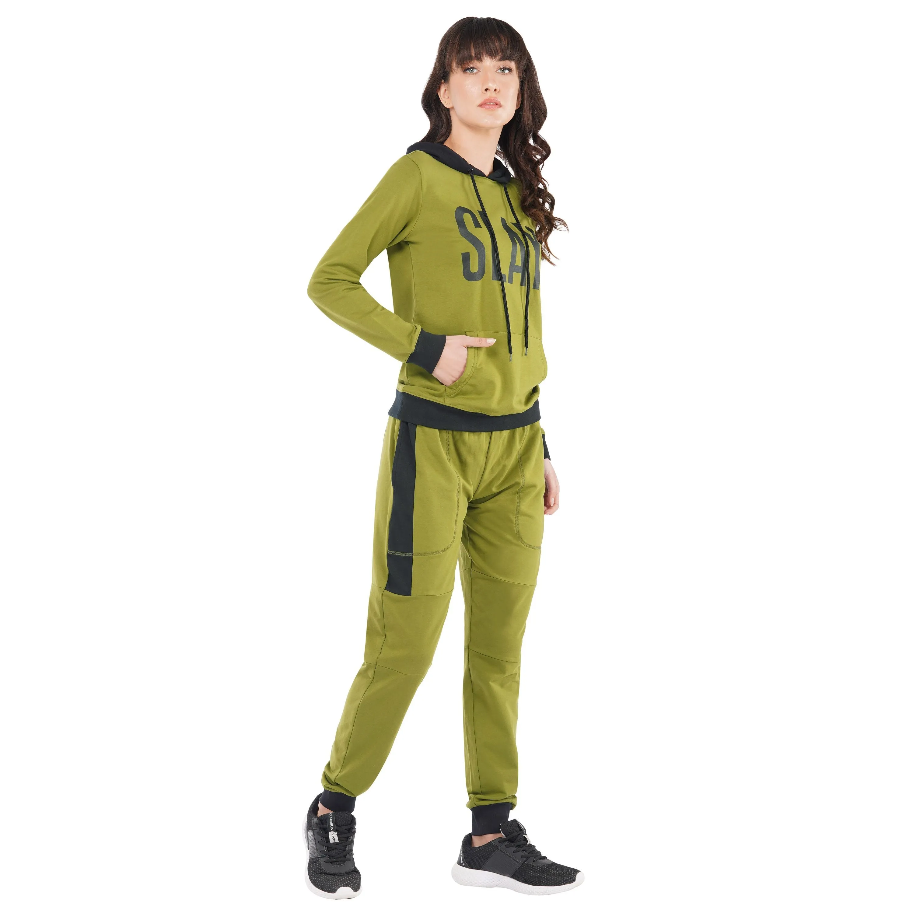 SLAY. Classic Women's Olive Green Tracksuit with Black Rib