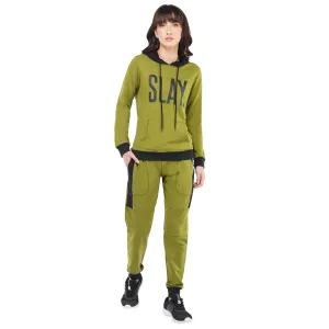 SLAY. Classic Women's Olive Green Tracksuit with Black Rib