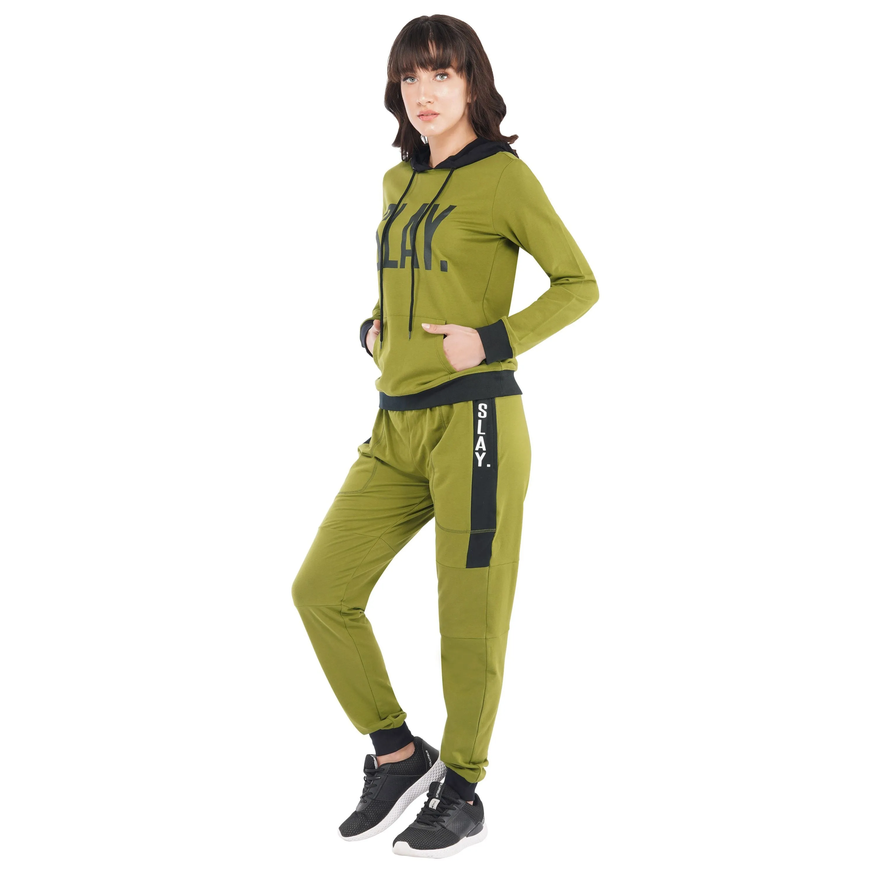 SLAY. Classic Women's Olive Green Tracksuit with Black Rib