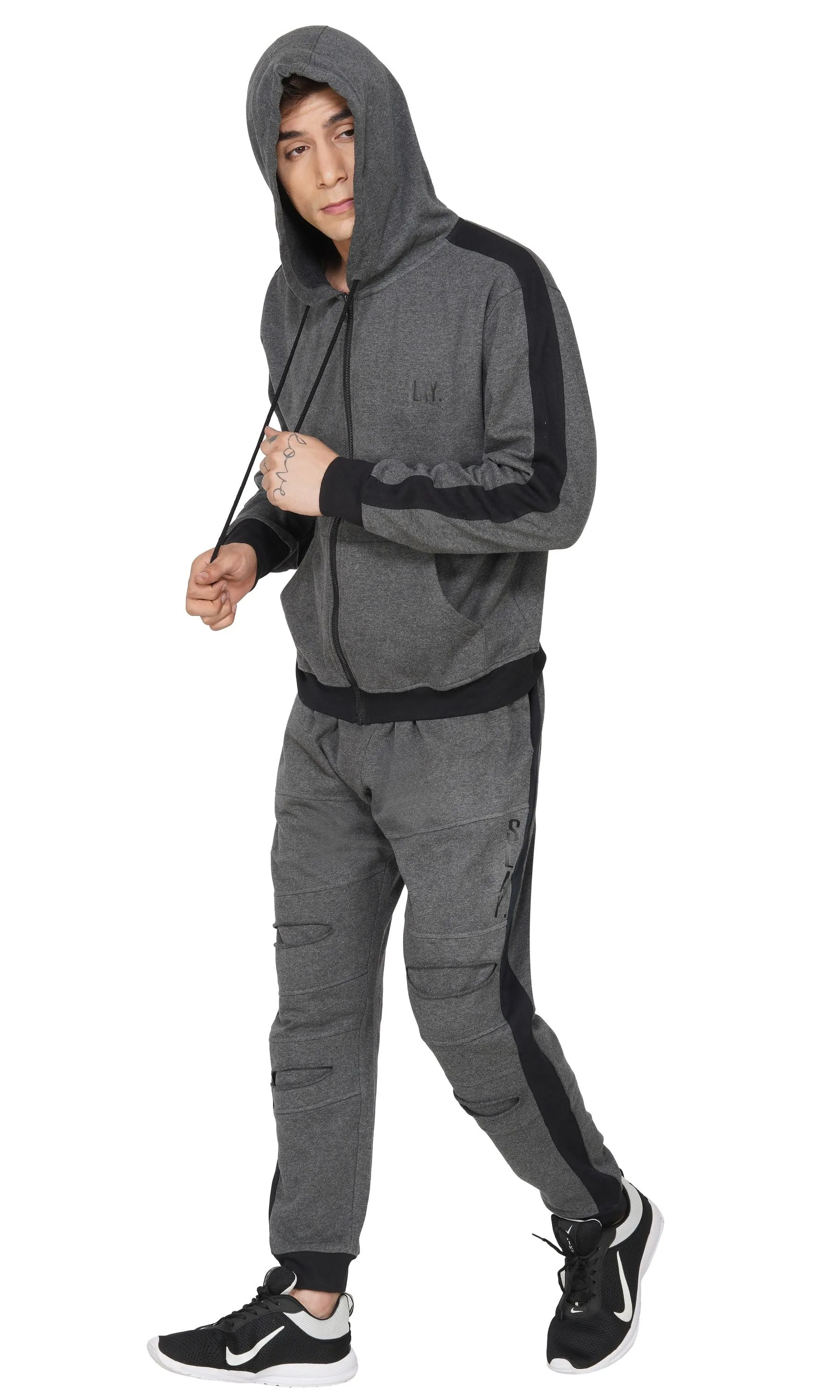 SLAY. Men's Dark Grey Tracksuit with Black Side Stripes