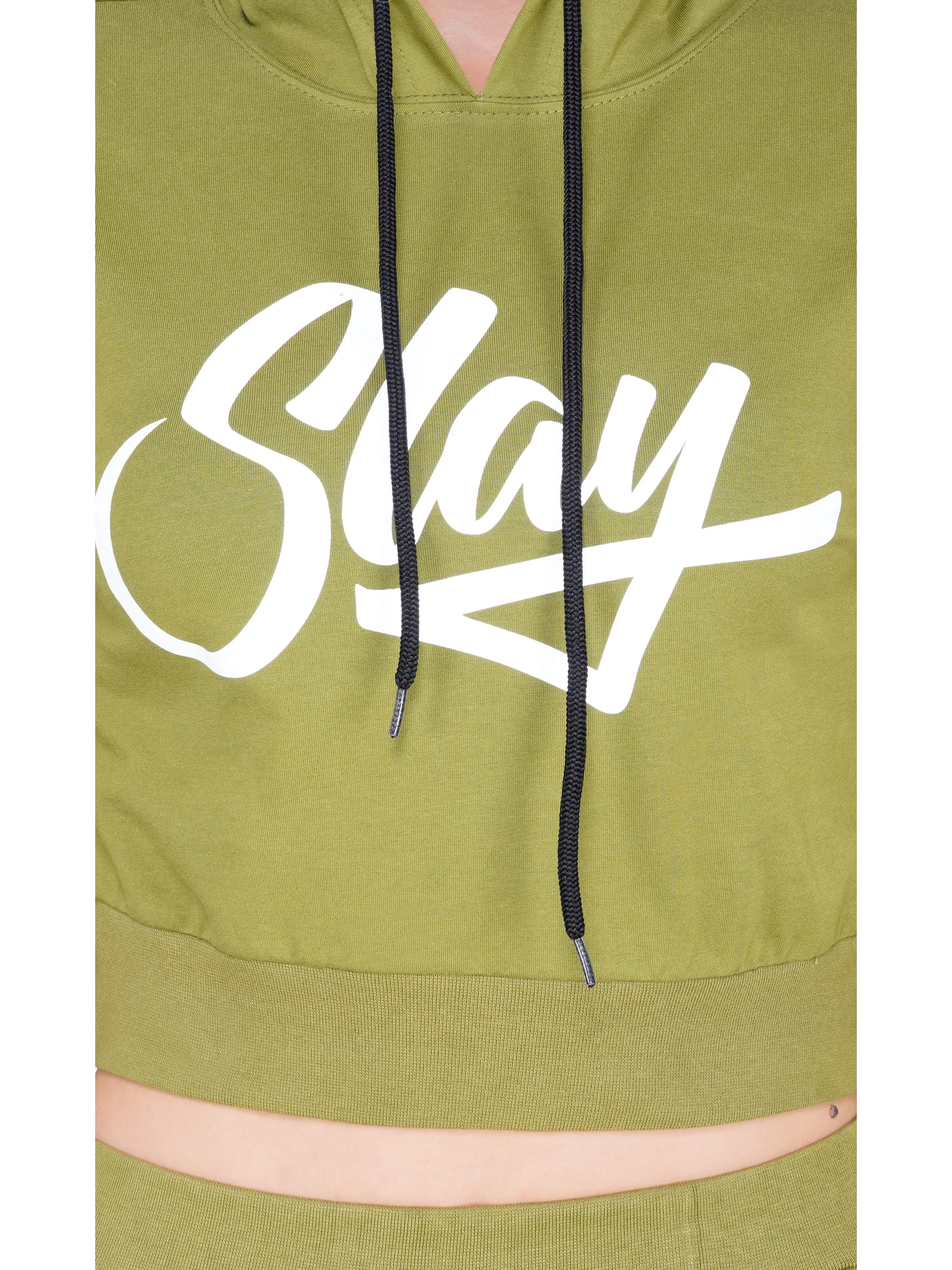 SLAY. Sport Women's Activewear Olive Green Printed Tracksuit with White Side Stripes