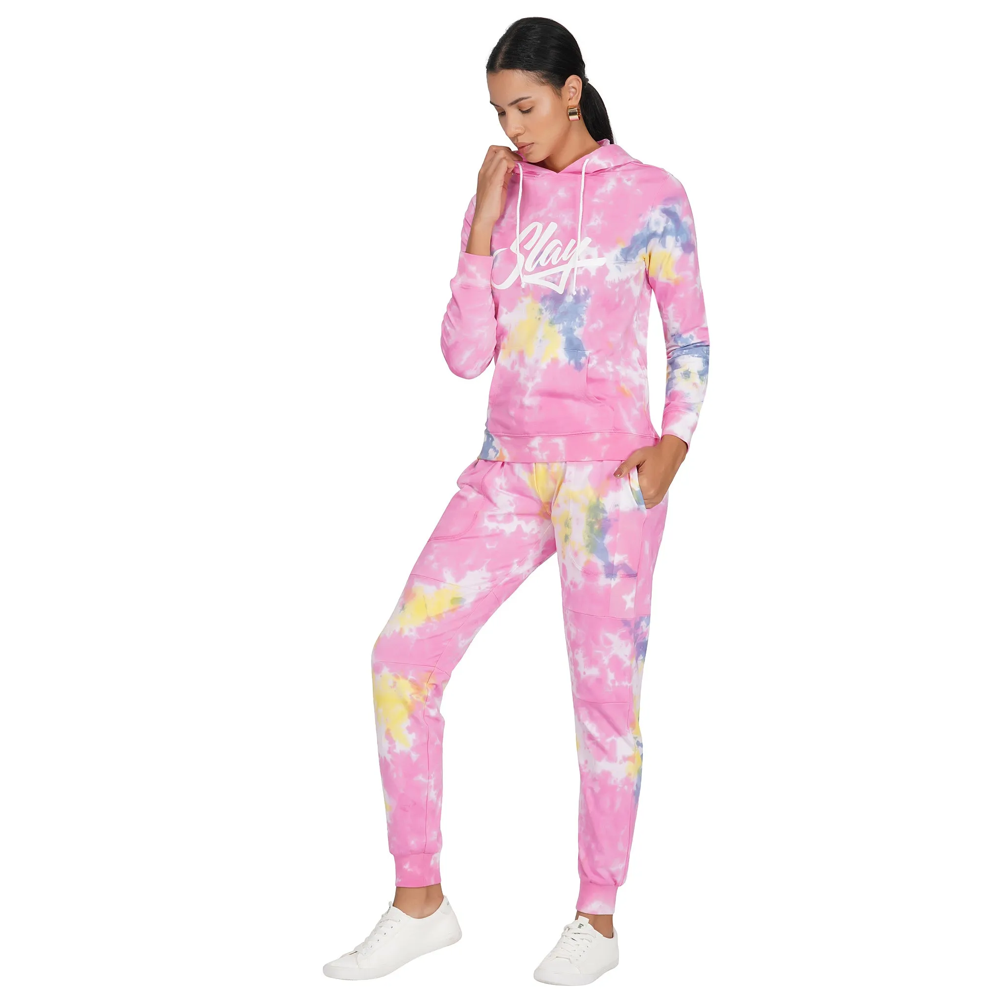 SLAY. Sport Women's Pink Tie Dye Tracksuit Hoodie & Joggers Activewear Co-ord Set