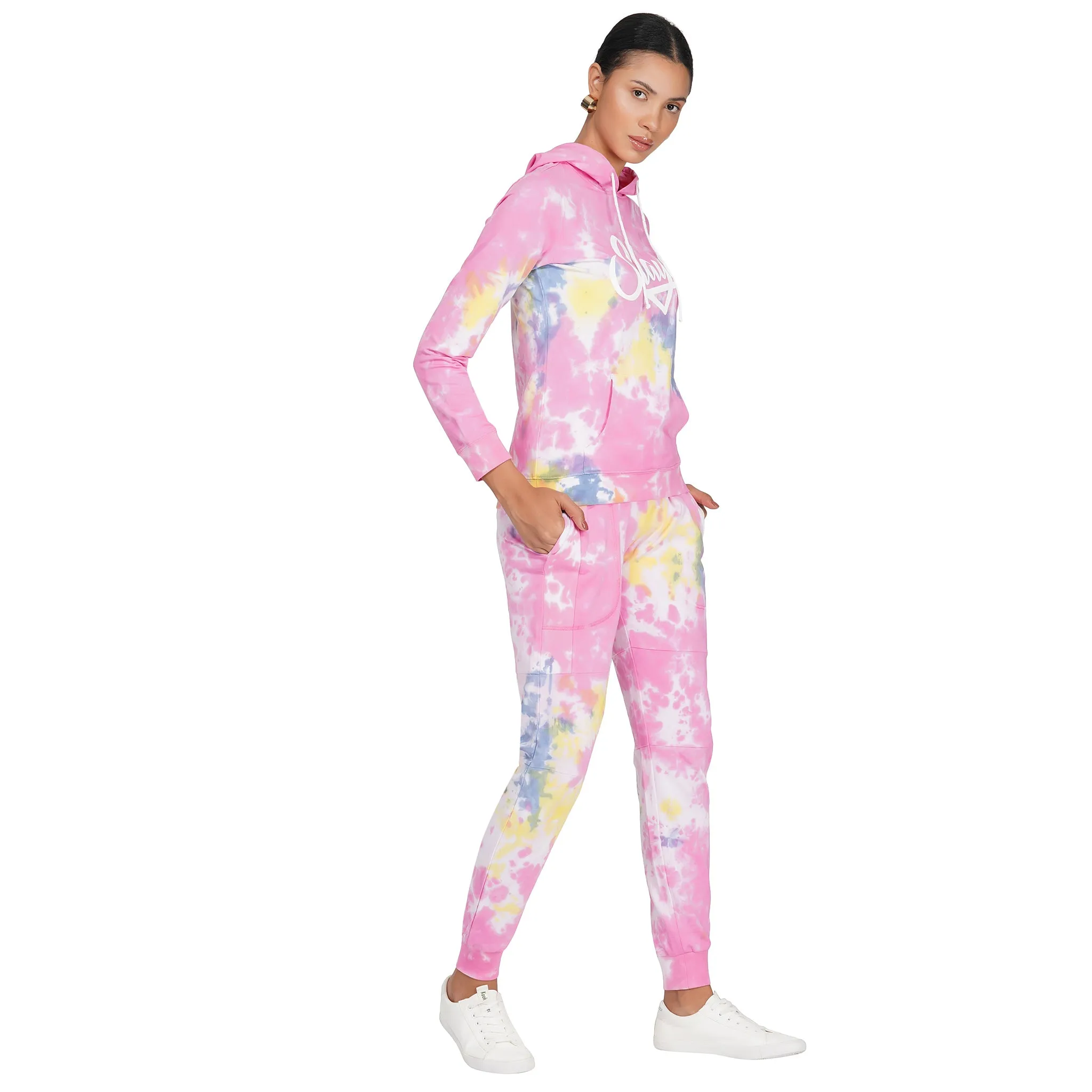 SLAY. Sport Women's Pink Tie Dye Tracksuit Hoodie & Joggers Activewear Co-ord Set