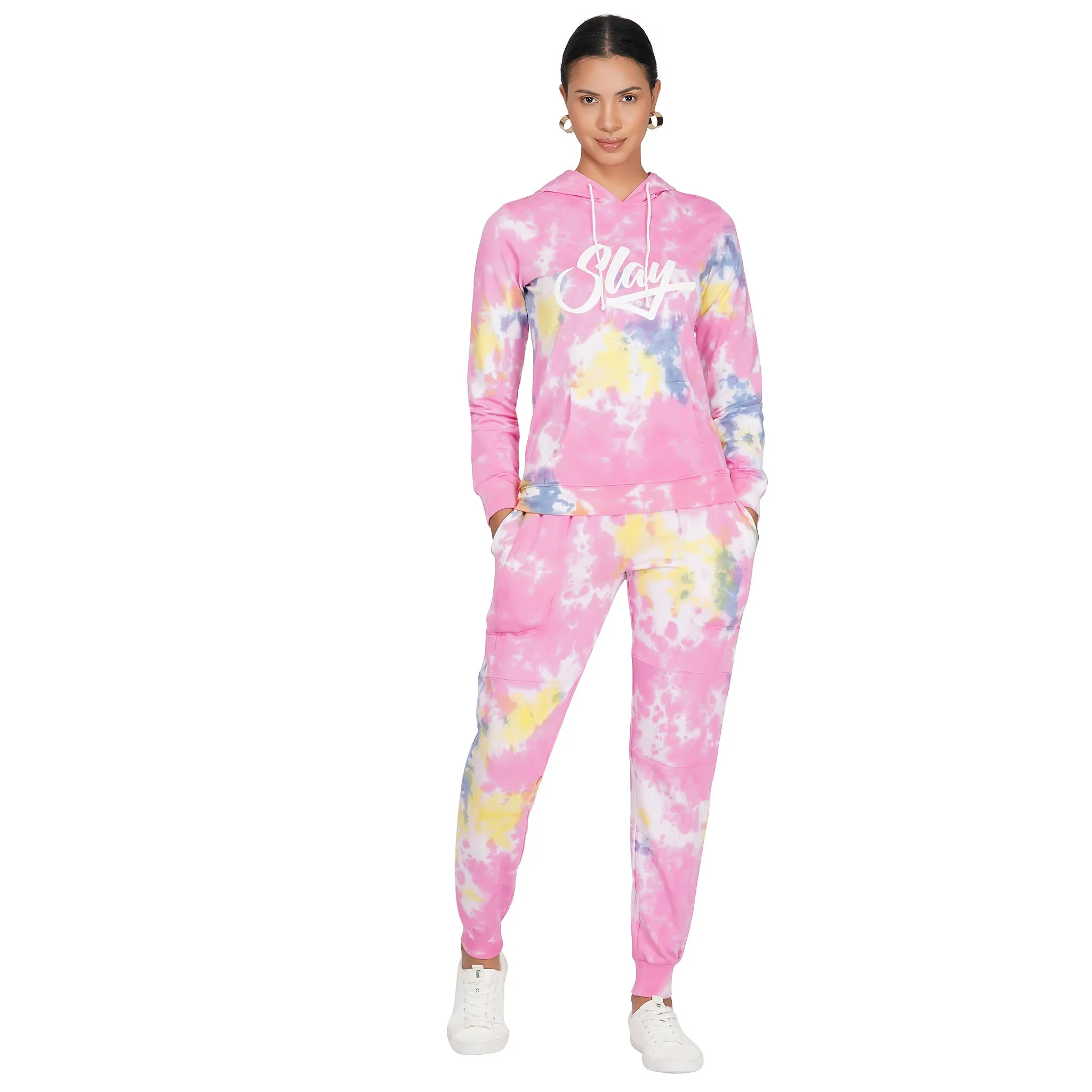 SLAY. Sport Women's Pink Tie Dye Tracksuit Hoodie & Joggers Activewear Co-ord Set