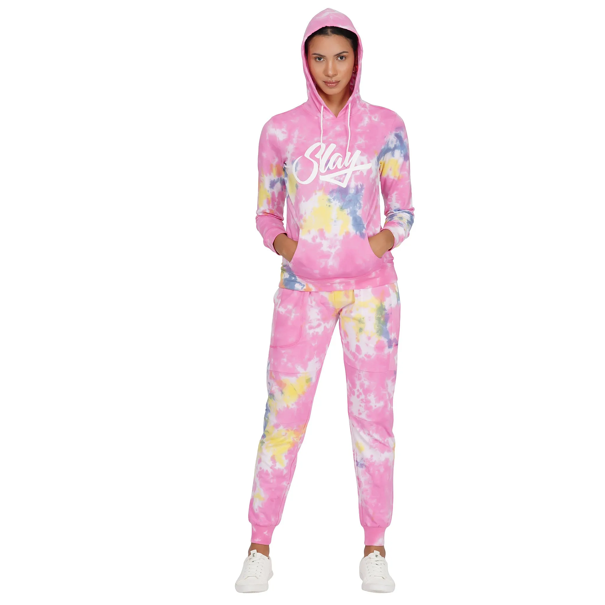 SLAY. Sport Women's Pink Tie Dye Tracksuit Hoodie & Joggers Activewear Co-ord Set