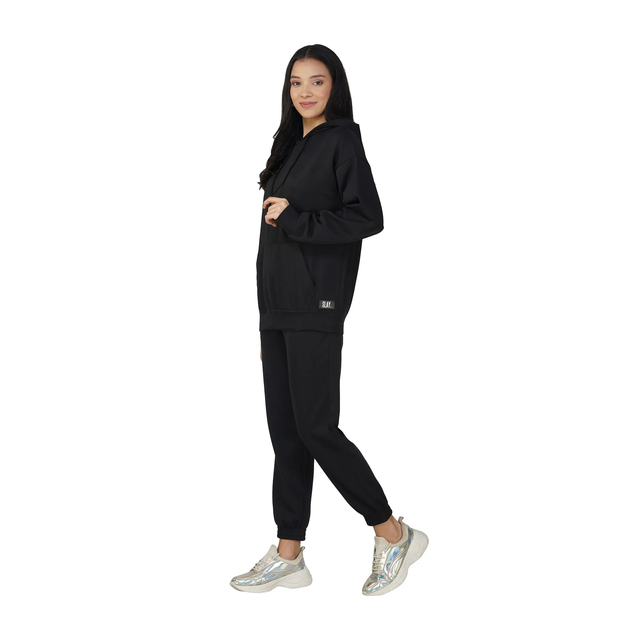 SLAY. Women's Black Oversized Drop Shoulder Hoodie & Joggers Co-ord Set