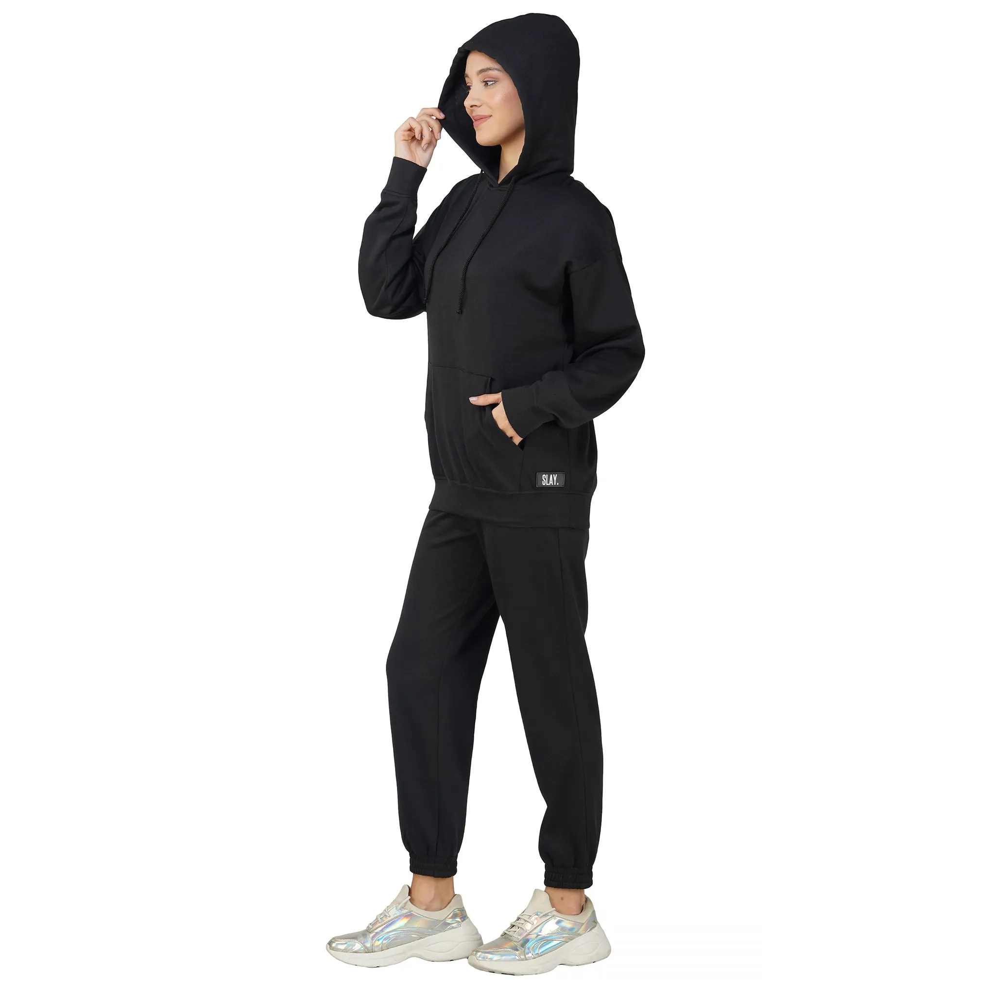 SLAY. Women's Black Oversized Drop Shoulder Hoodie & Joggers Co-ord Set