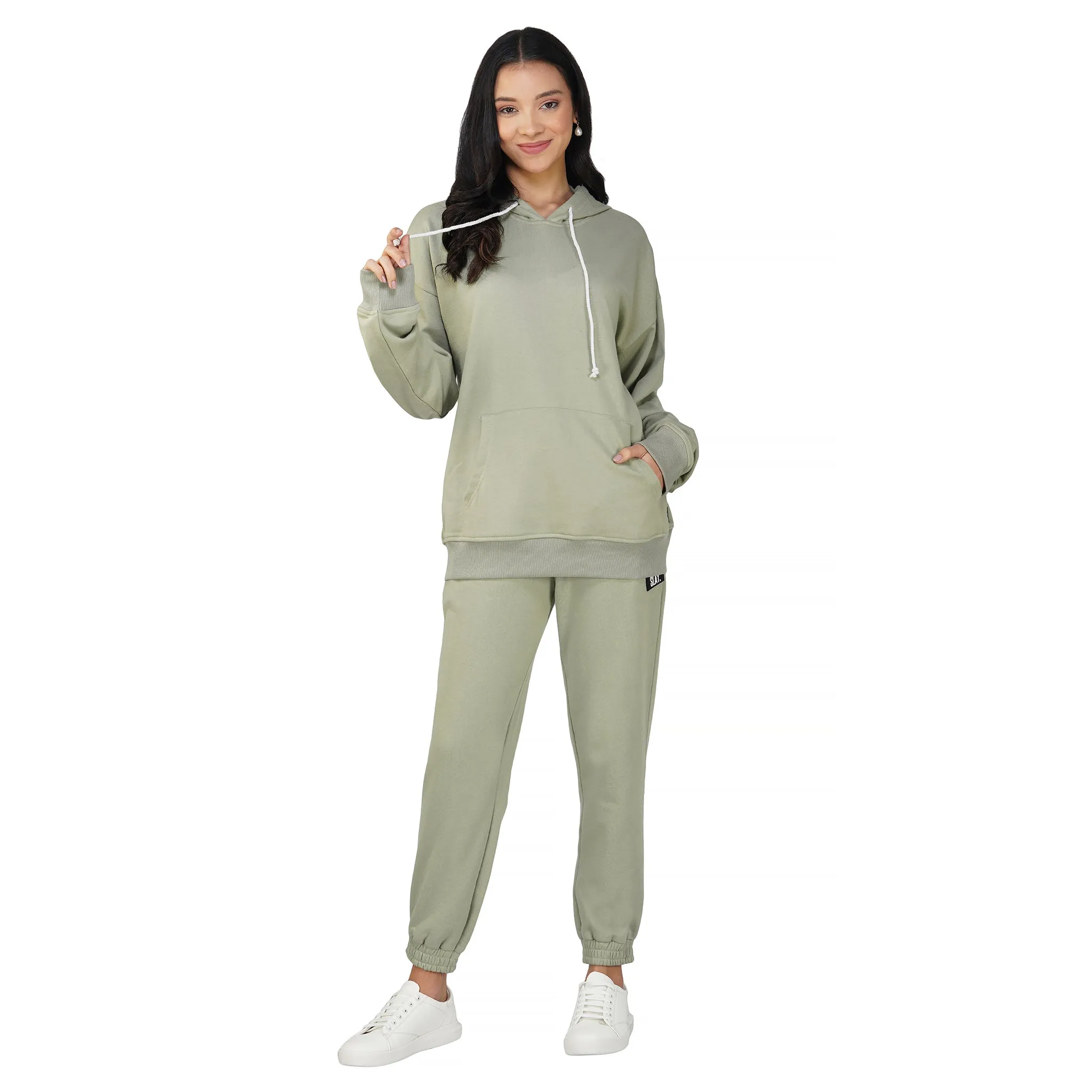 SLAY. Women's Light Olive Drop Shoulder Hoodie & Joggers Co-ord Set