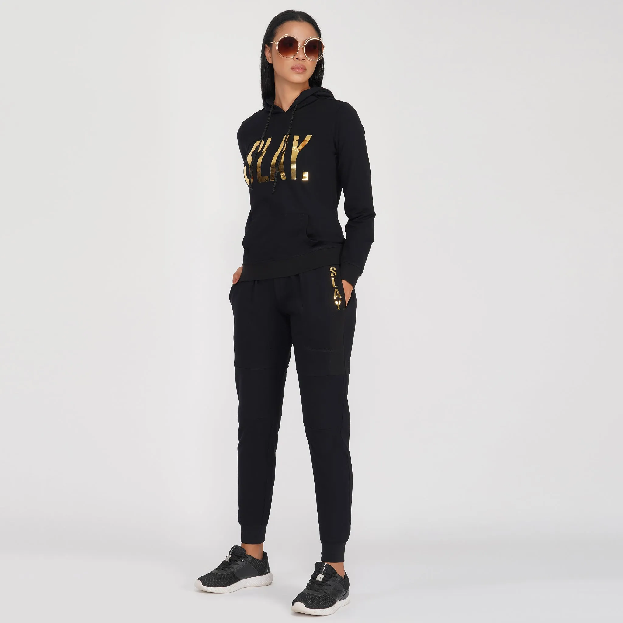 SLAY. Women's Limited Edition Gold Foil Reflective Print Tacksuit - Hoodie & Jogger Co-ord Set