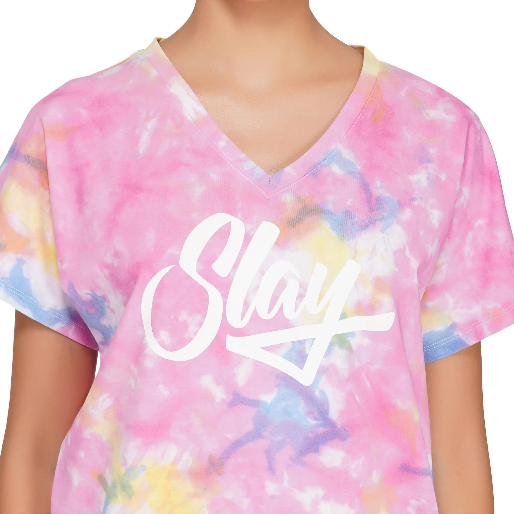 SLAY. Women's Pink Tie Dye T Shirt