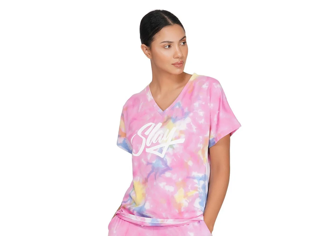 SLAY. Women's Pink Tie Dye T Shirt