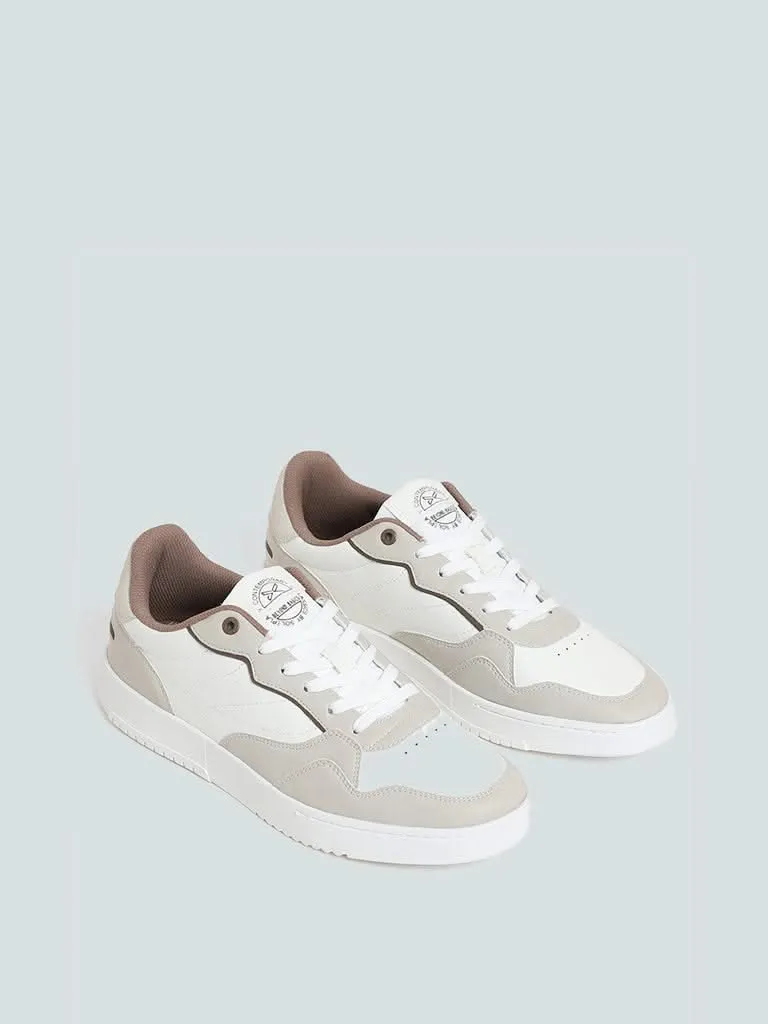 SOLEPLAY White & Beige Lace-up Hybrid Sneakers