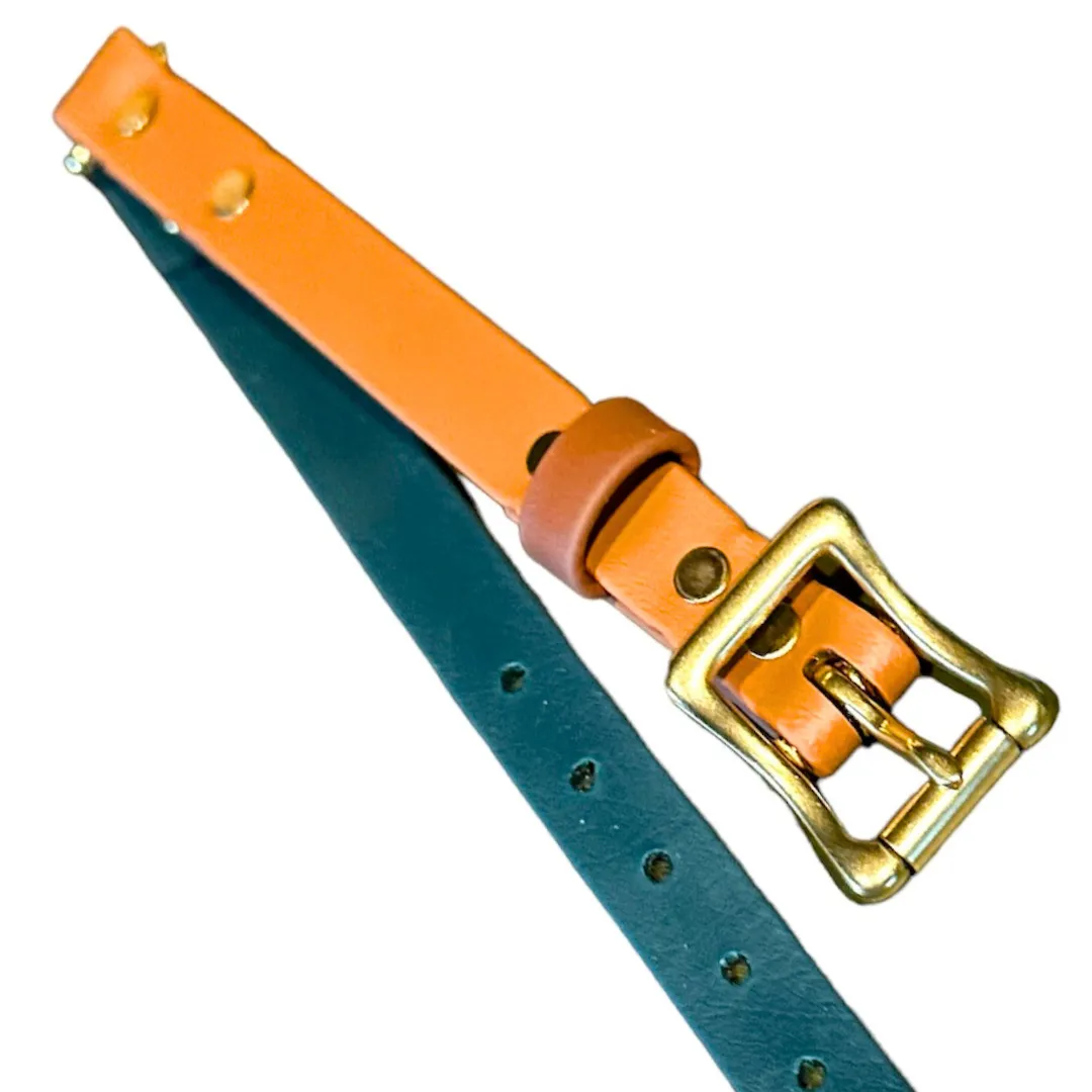 Two-Tone Waterproof Field, Safety or Hunting Collar, Forest Green and Mocha w/Terra Cotta Keeper   Solid Brass Roller Buckle   Square