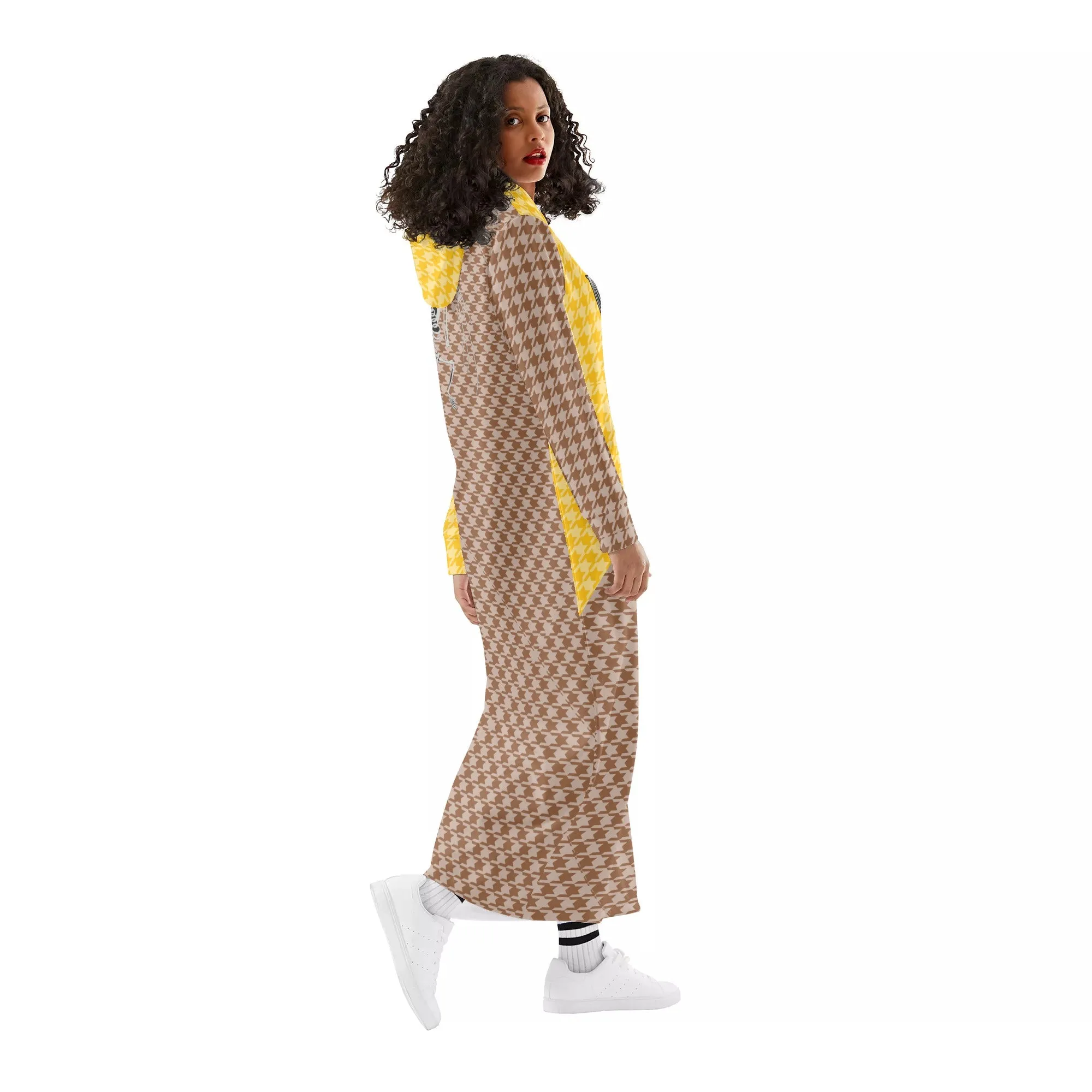 Winter Loungewear | Maxi Dress | Hooded Sweatshirt with Pockets | Plus-Petite Size | Houndstooth Oingo Boingo dress