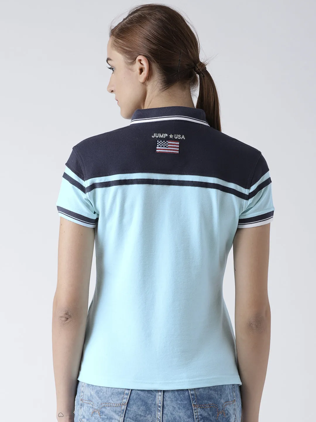 Women Blue and Navy Blue Polo T-shirt