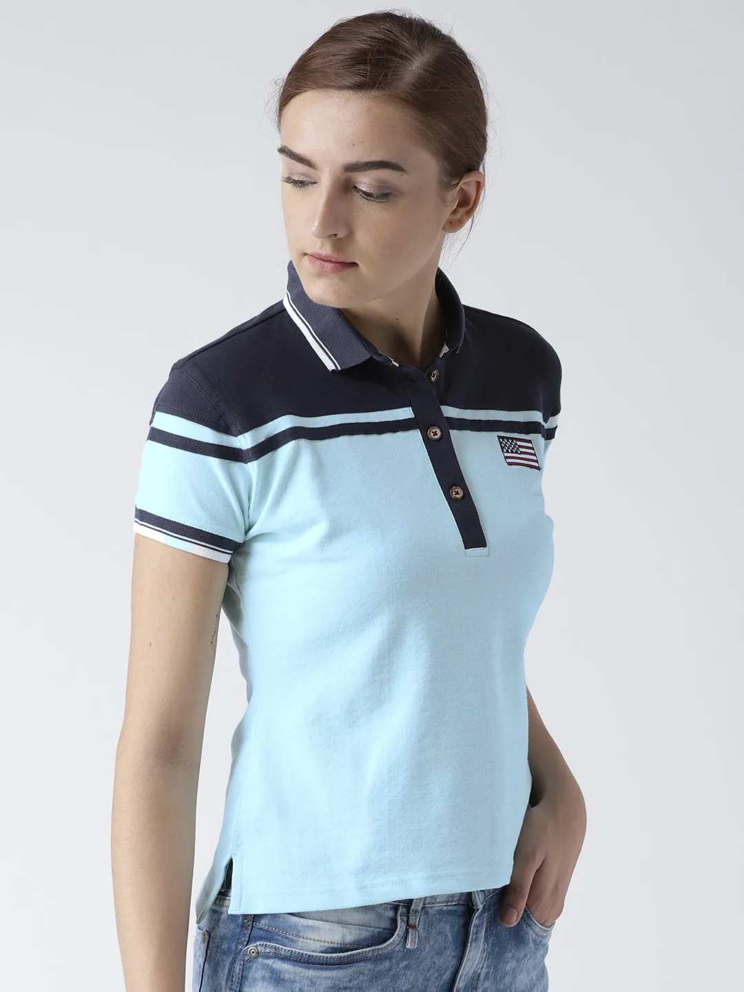 Women Blue and Navy Blue Polo T-shirt